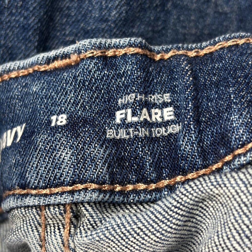 Old Navy High-Rise Flare Jeans Size 18 Dark Aged Denim Stretch Cotton Blend - Picture 7 of 7